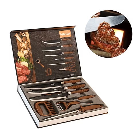 Conjunto de facas de churrasco profissional em inox, 8 peças